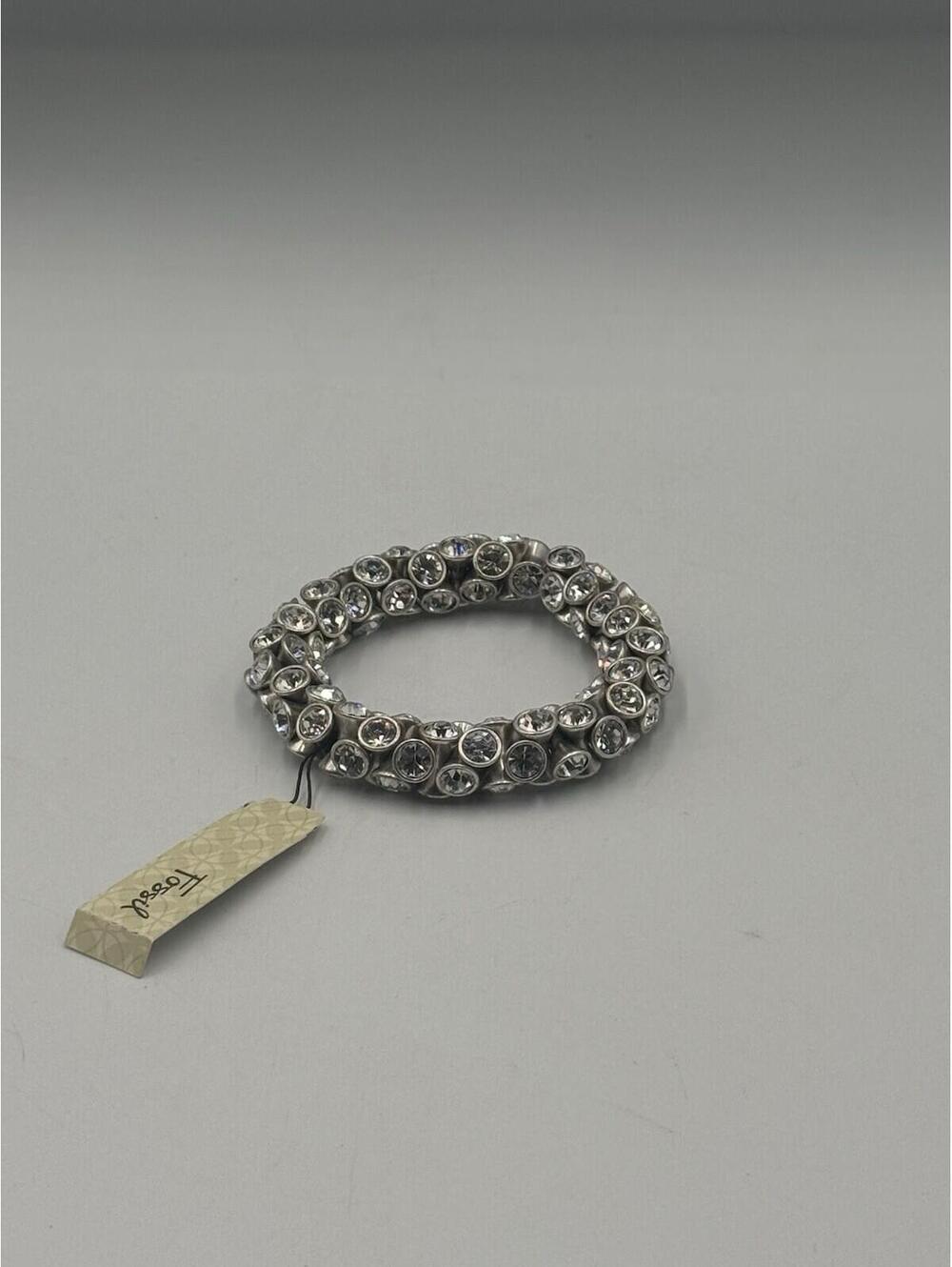 Fossil Rhinestone Stretch Bracelet Silver Tone Chunky Sparkle Y2K
